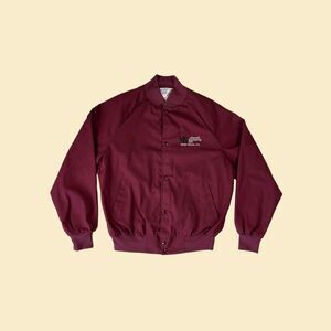 80s size L burgundy windbreaker jacket, vintage 80s corporate snap clasp bomber